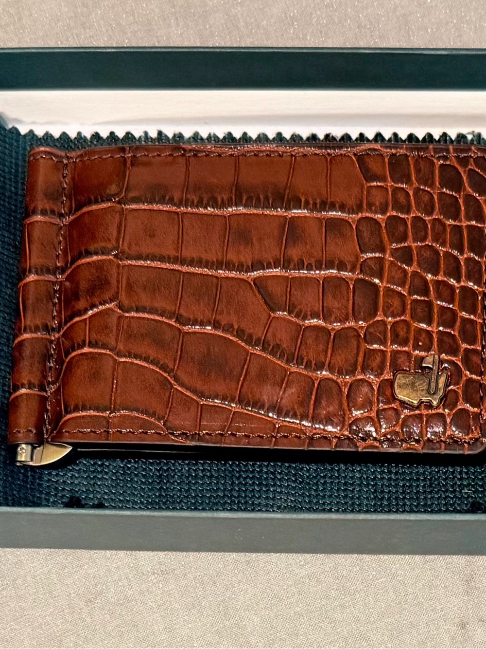 2026 Masters Brown Croc-Embossed Leather Money Clip